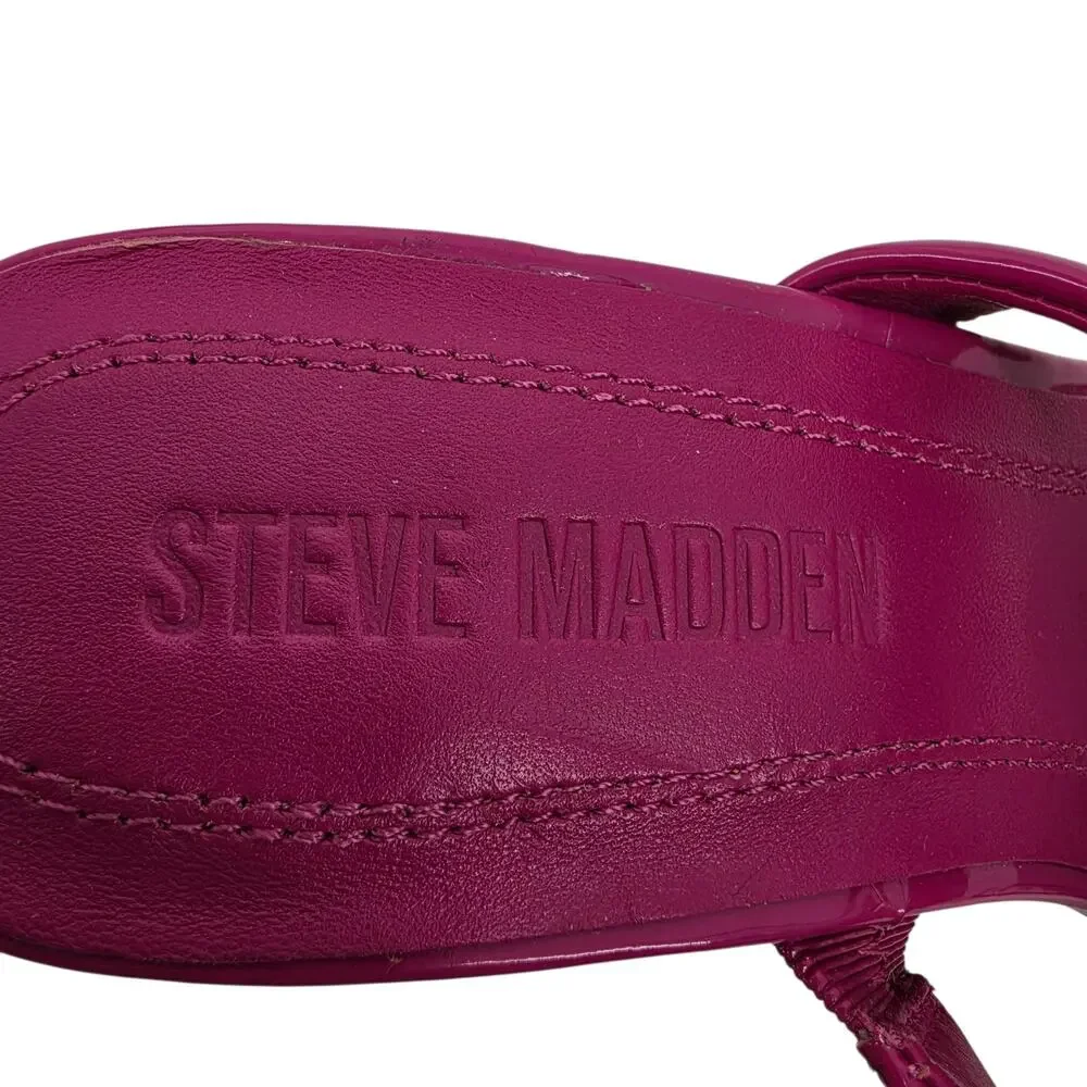 NWOT Steve Madden Pink Patent Renie Flared Heel Slip On Mule Sandals Size 7.5